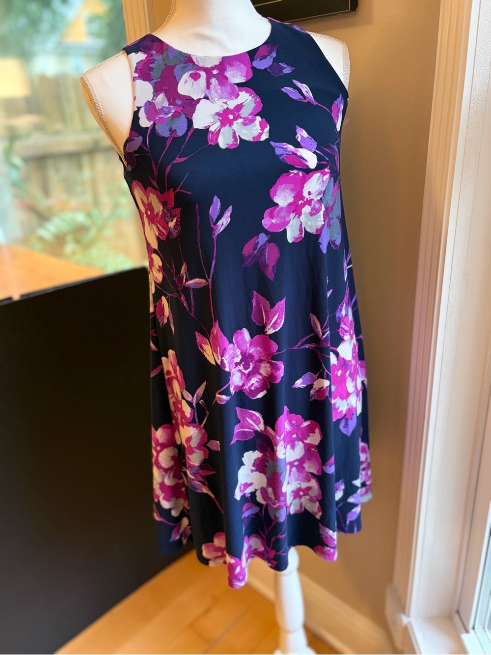 Lauren Ralph Lauren Navy & Purple Floral Sleeveless Swing Dress Size 4